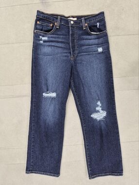 Levi's Ribcage Straight Ankle jeans women's 31 dark wash ripped button fly